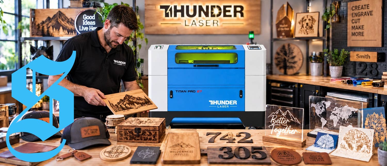 Flexible laser machine cutting and engraving different types of products.